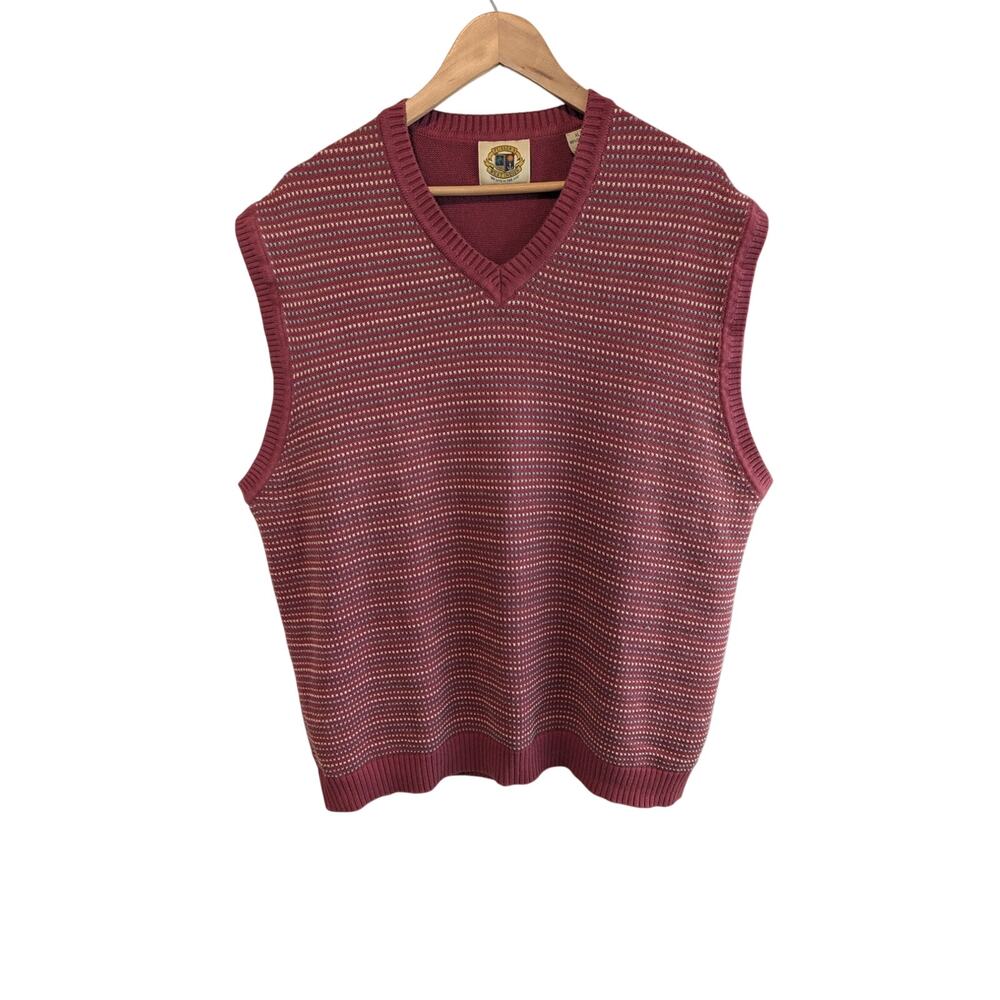 Vintage Knit Pullover Sweater Vest Men XL Red Cotton 90s Preppy Academia Neutral